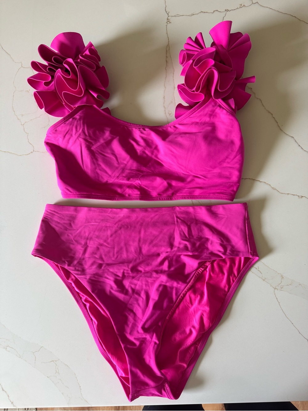ANTONIO MELANI Hot Pink Ruffle-Shoulder Bikini Set
